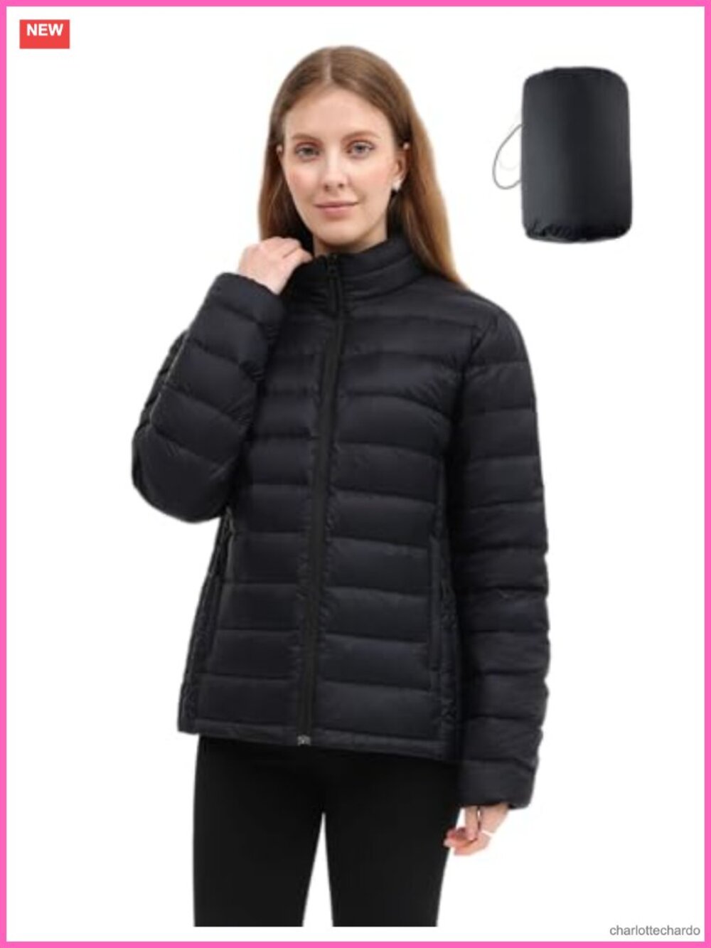 Packable Puffer Jacket Lightweight Stand Collar Zip Quilted Water Resistant